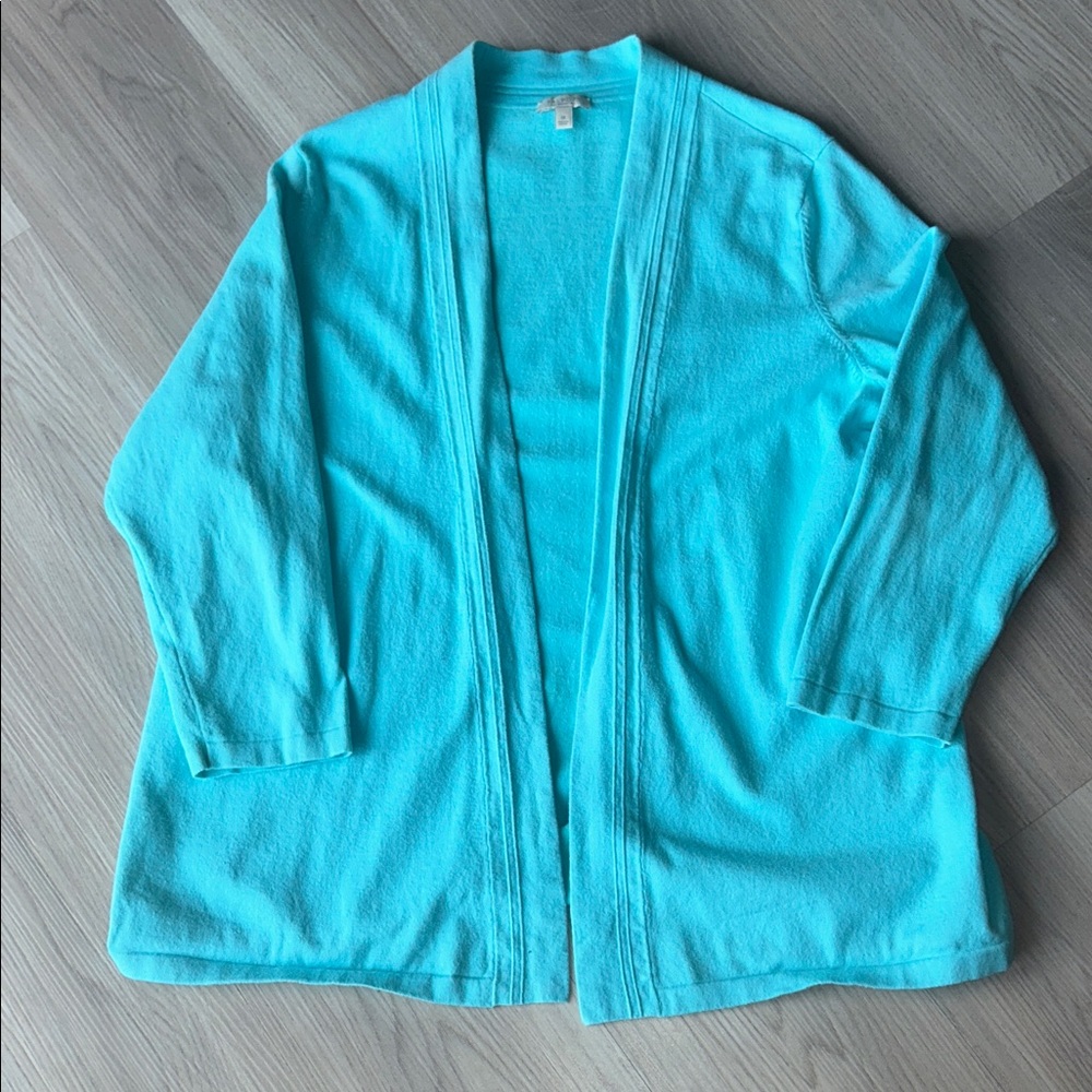 Talbots Cotton Open Cardigan Sweater 1X Blue Stretch Spring Casual Minimalist